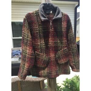 Blarney woollen mills Wool jacket small women brown plaid Ireland Irish full zip